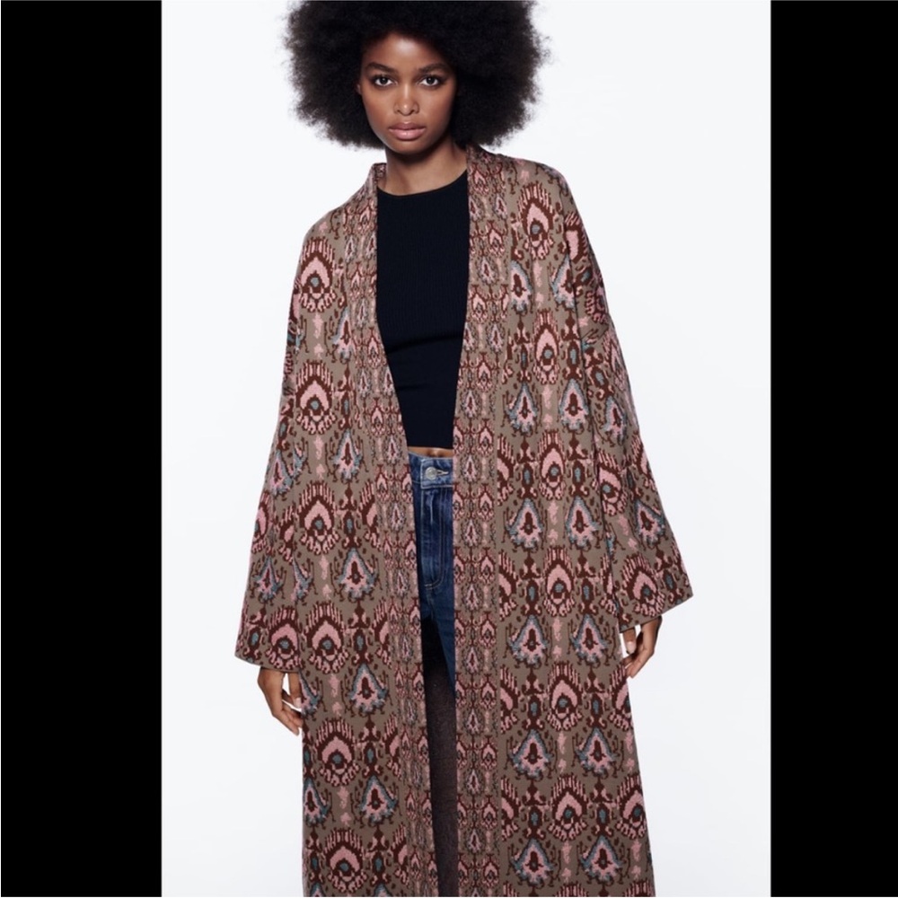 NWT Zara Special Edition Jacquard knit kimono jacket sz sm - Picture 3 of 13